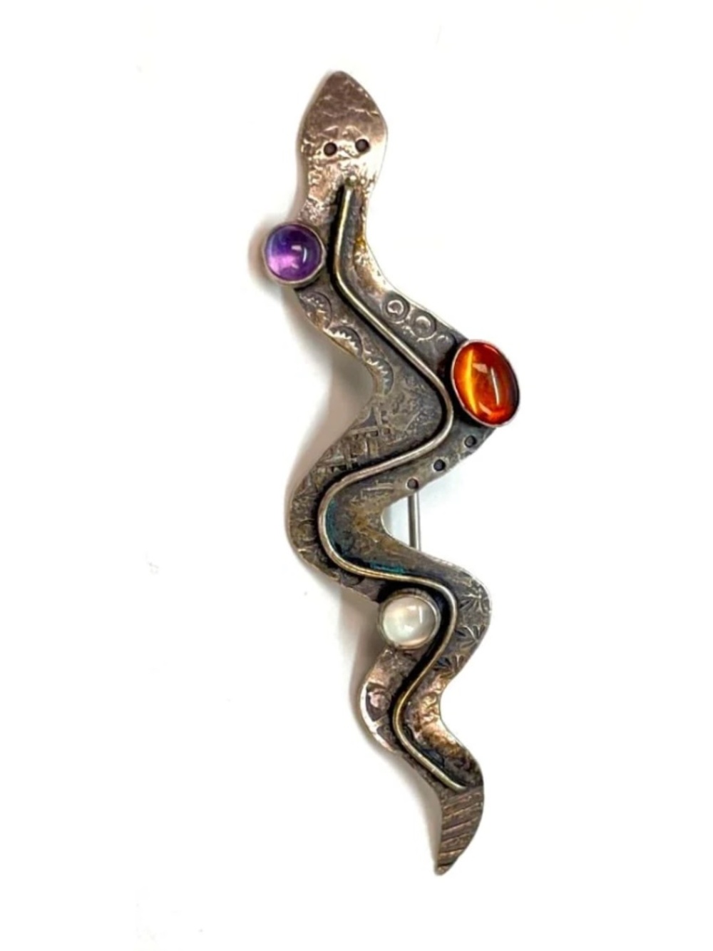 Sterling Silver Multi-Stone Snake Brooch